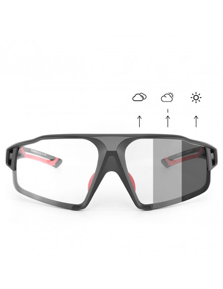 
Fotochrominiai UV400 dviratininko akiniai su dėklu SP216BK – juodi ir raudoni
