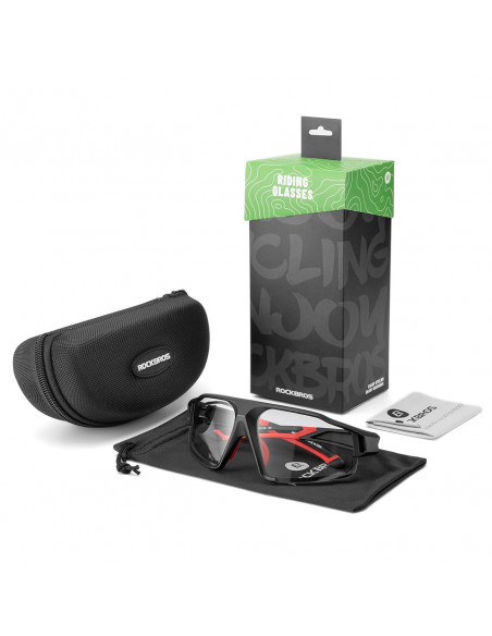 
Fotochrominiai UV400 dviratininko akiniai su dėklu SP216BK – juodi ir raudoni
