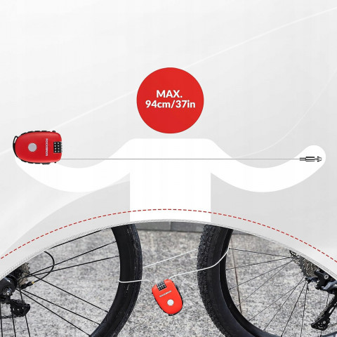 
Dviračio spyna su ištraukiamu trosu ir kodine spyna – raudona
