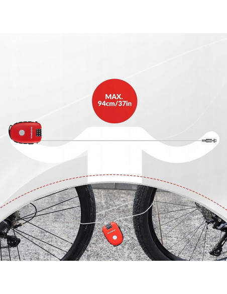 
Dviračio spyna su ištraukiamu trosu ir kodine spyna – raudona
