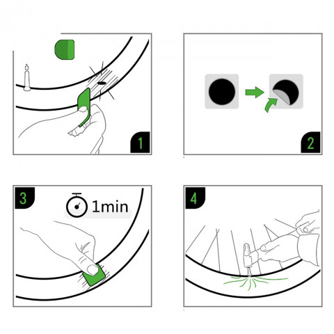 
Remonto rinkinys su lipniu lopeliu, 2,4 cm skersmens, skirtas dviračių kamerų lopymui

