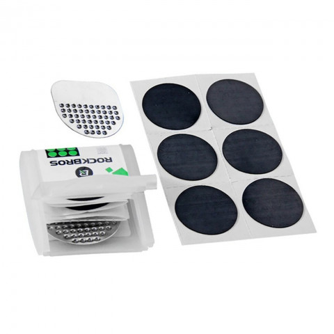 
Remonto rinkinys su lipniu lopeliu, 2,4 cm skersmens, skirtas dviračių kamerų lopymui
