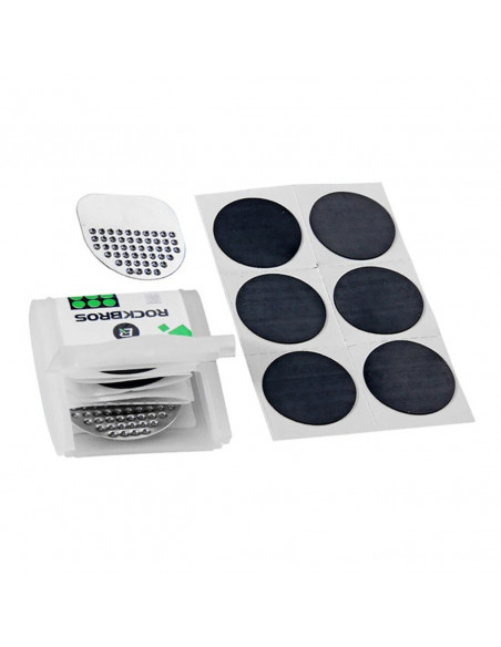 
Remonto rinkinys su lipniu lopeliu, 2,4 cm skersmens, skirtas dviračių kamerų lopymui
