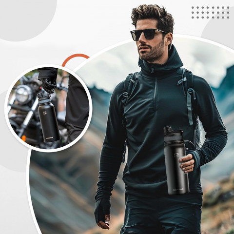 
Terminis dviračio butelis gėrimams, 620 ml, plienas, juodas
