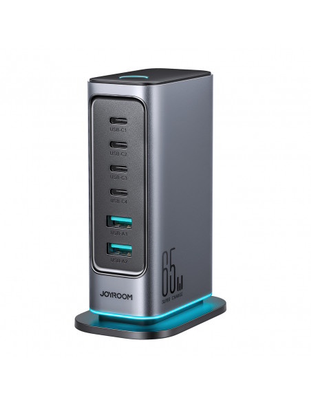 
Įkrovimo stotelė „GaN Multiport Charger“, 65 W, EU, 4x USB-C ir 2x USB-A, tamsiai pilka
