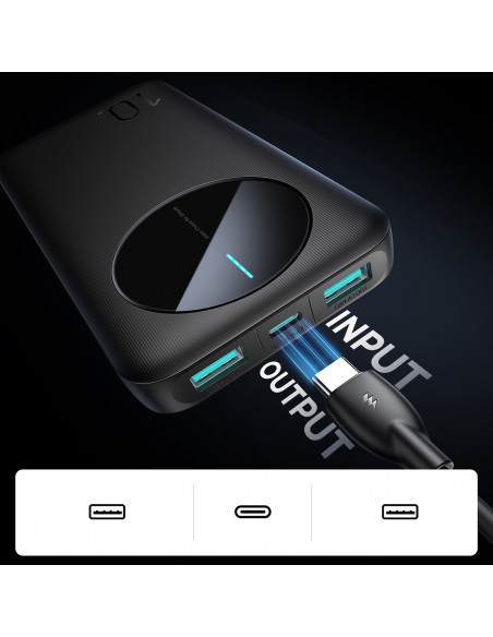 
Nešiojamoji baterija JR-PBF12 10000mAh 2.4A 2x USB-A 1x USB-C - juoda
