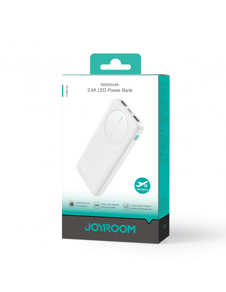 
Nešiojamoji baterija JR-PBF12 10000mAh 2.4A 2x USB-A 1x USB-C - balta
