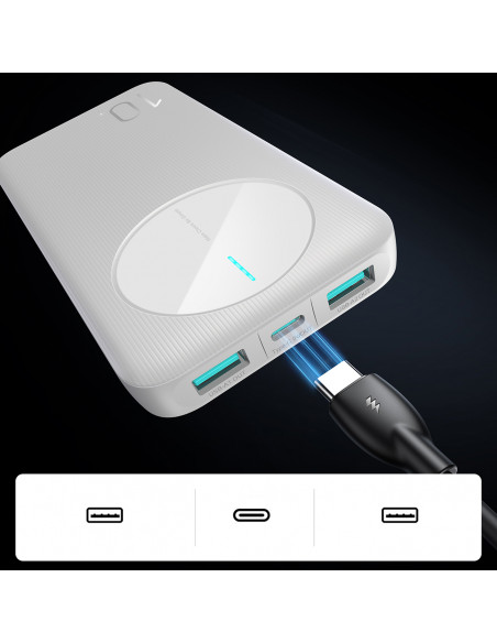 
Nešiojamoji baterija JR-PBF12 10000mAh 2.4A 2x USB-A 1x USB-C - balta
