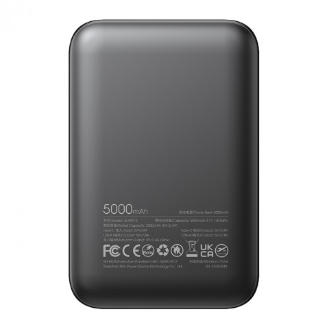 
Nešiojamoji baterija JR-PBF13 5000mAh 2.4A 2x USB-A 1x USB-C - juoda
