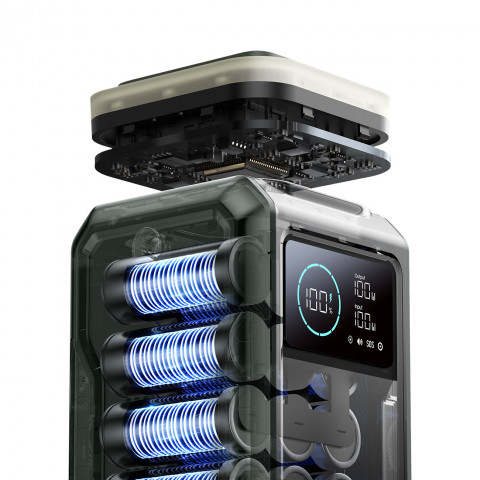 
Kelioninė išorinė baterija 75000mAh 100W USB-C USB-A SOS signalinė lemputė – žalia
