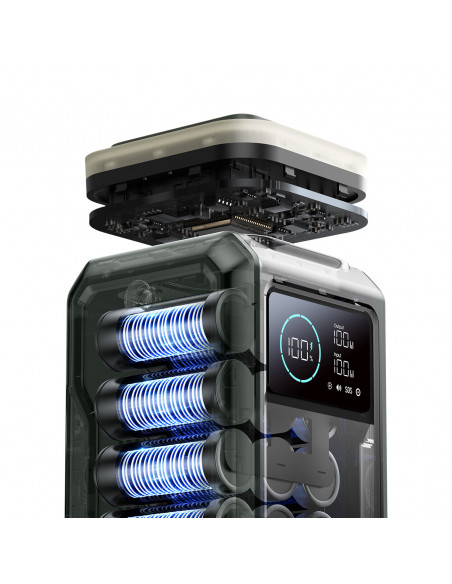 
Kelioninė išorinė baterija 75000mAh 100W USB-C USB-A SOS signalinė lemputė – žalia
