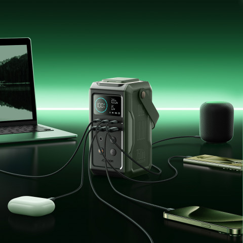 
Kelioninė išorinė baterija 75000mAh 100W USB-C USB-A SOS signalinė lemputė – žalia
