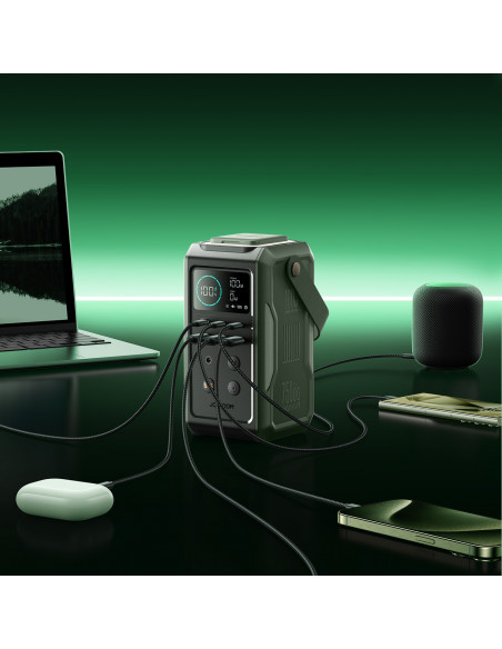 
Kelioninė išorinė baterija 75000mAh 100W USB-C USB-A SOS signalinė lemputė – žalia
