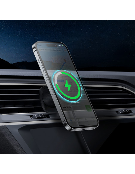 
„iPhone“ automobilinis laikiklis su 15 W indukciniu įkrovikliu, skirtas oro išleidimo angai – juodas
