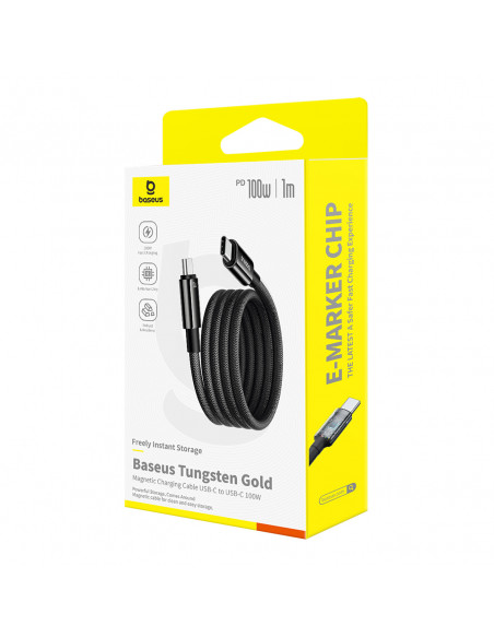 
Volframo aukso spalvos laidas su magnetiniu organizatoriumi USB-C 100W 1m - juodas
