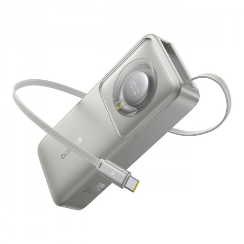 
„Free2Pull“ 10000 mAh 30 W išorinė baterija su USB-C prievadu ir ištraukiamu USB-C laidu – pilka
