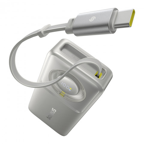 
„Free2Pull“ 10000 mAh 30 W išorinė baterija su USB-C prievadu ir ištraukiamu USB-C laidu – pilka
