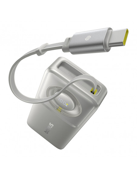 
„Free2Pull“ 10000 mAh 30 W išorinė baterija su USB-C prievadu ir ištraukiamu USB-C laidu – pilka
