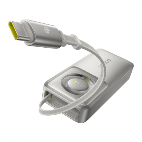 
„Free2Pull“ 10000 mAh 30 W išorinė baterija su USB-C prievadu ir ištraukiamu USB-C laidu – pilka
