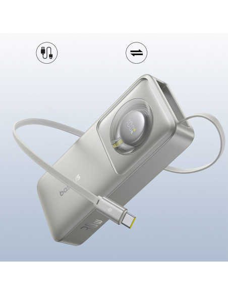 
„Free2Pull“ 10000 mAh 30 W išorinė baterija su USB-C prievadu ir ištraukiamu USB-C laidu – pilka
