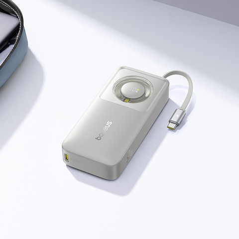 
„Free2Pull“ 10000 mAh 30 W išorinė baterija su USB-C prievadu ir ištraukiamu USB-C laidu – pilka
