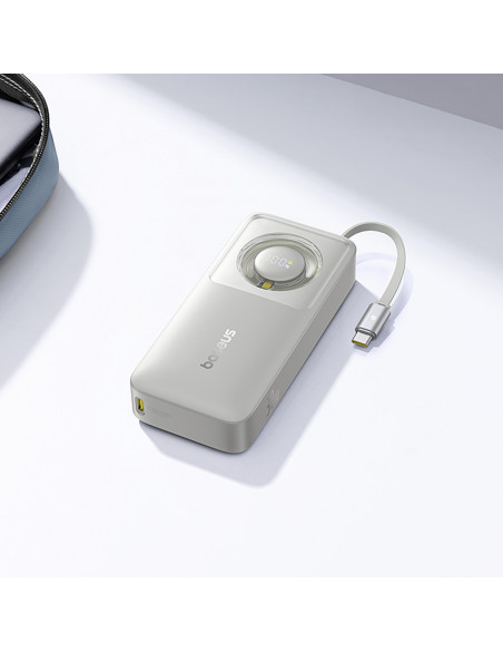 
„Free2Pull“ 10000 mAh 30 W išorinė baterija su USB-C prievadu ir ištraukiamu USB-C laidu – pilka
