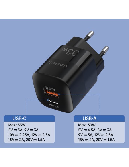 Greitas įkroviklis GaN USB Type C PD QC 33W juodas Greitas įkroviklis GaN USB Type C PD QC 33W juodas