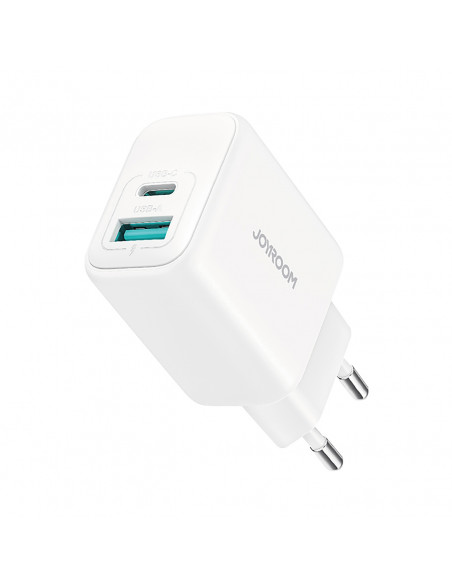 
USB-C USB-A 20W PD QC 3.0 sieninis įkroviklis – baltas

