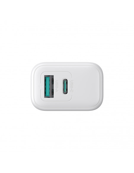 
USB-C USB-A 20W PD QC 3.0 sieninis įkroviklis – baltas
