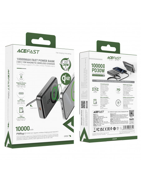 
Magnetinė išorinė baterija 10000mAh 30W Qi2 su MagSafe - juoda
