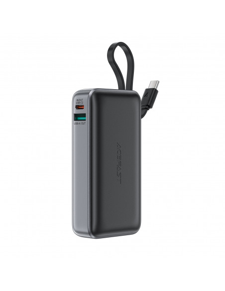 
10000mAh PD30W išorinė baterija su integruotu USB-C laidu - juoda
