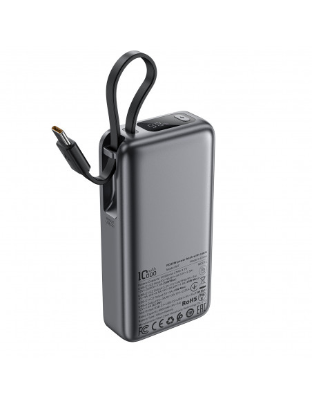 
10000mAh PD30W išorinė baterija su integruotu USB-C laidu - juoda
