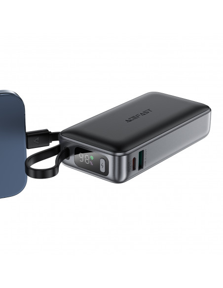 
10000mAh PD30W išorinė baterija su integruotu USB-C laidu - juoda
