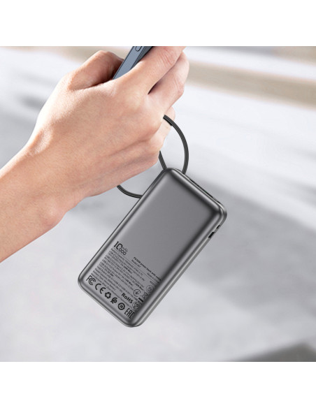 
10000mAh PD30W išorinė baterija su integruotu USB-C laidu - juoda
