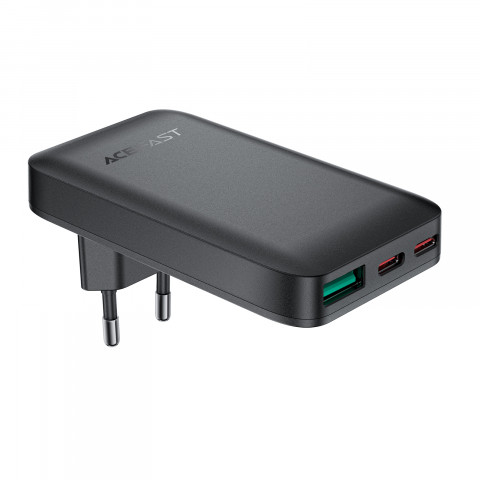 
65 W GaN 2 USB-C USB-A itin plonas plokščias sieninis įkroviklis – juodas
