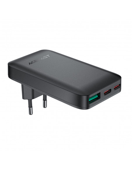 
65 W GaN 2 USB-C USB-A itin plonas plokščias sieninis įkroviklis – juodas
