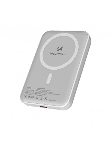 
Magnetinė išorinė baterija 10000 mAh su 25 cm USB-C laidu – balta
