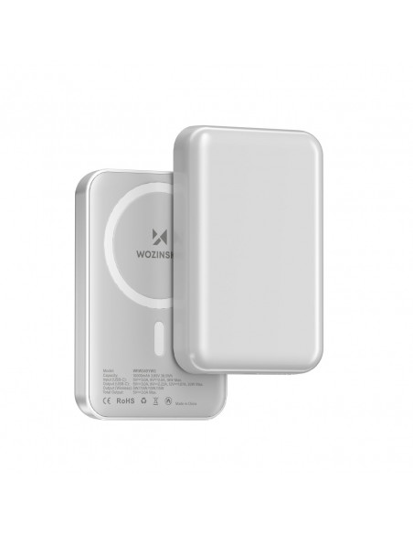 
Magnetinė išorinė baterija 10000 mAh su 25 cm USB-C laidu – balta
