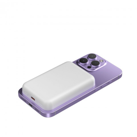 
Magnetinė išorinė baterija 10000 mAh su 25 cm USB-C laidu – balta
