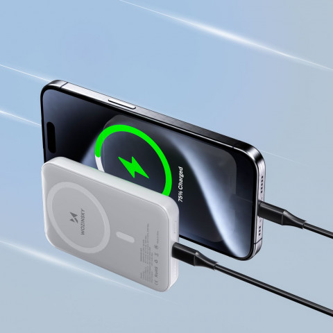 
Magnetinė išorinė baterija 10000 mAh su 25 cm USB-C laidu – balta
