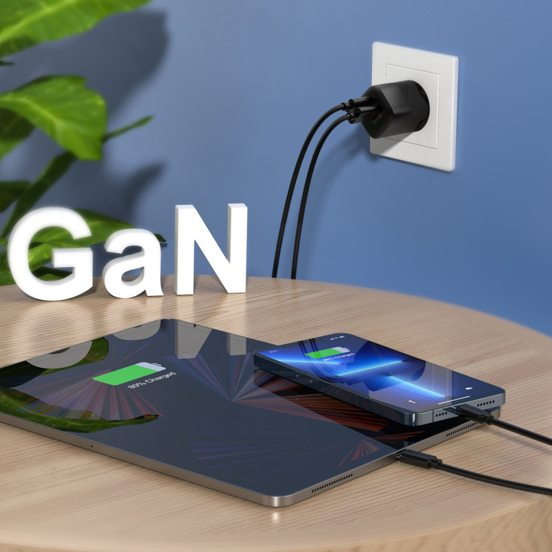 Greitas įkroviklis GaN USB Type C PD QC 33W juodas