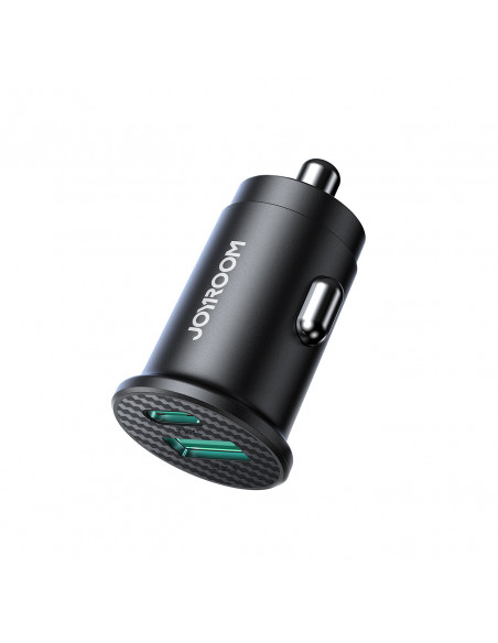 
Mini 15W USB-A USB-C automobilinis įkroviklis – juodas
