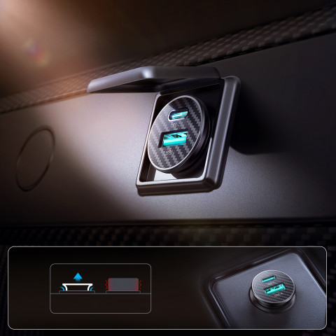 
Mini 15W USB-A USB-C automobilinis įkroviklis – juodas
