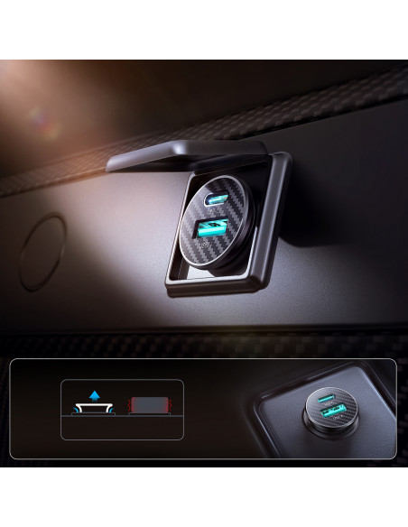 
Mini 15W USB-A USB-C automobilinis įkroviklis – juodas
