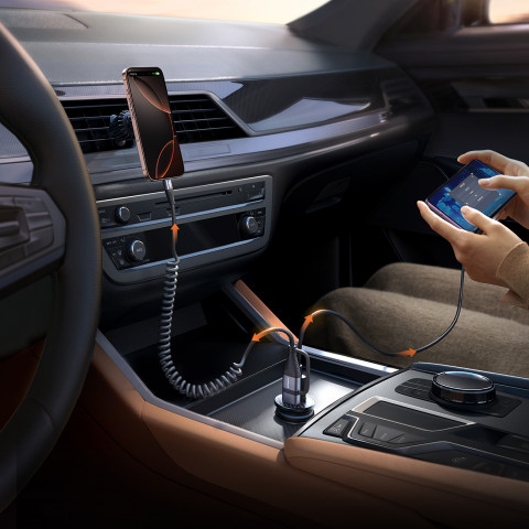 
Mini 15W USB-A USB-C automobilinis įkroviklis – juodas
