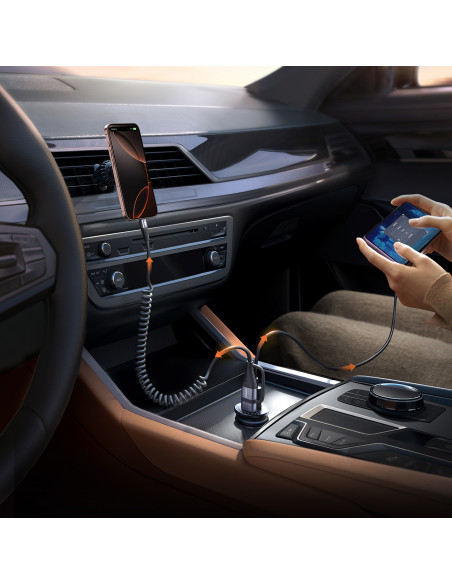 
Mini 15W USB-A USB-C automobilinis įkroviklis – juodas
