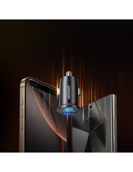 
Mini 15W USB-A USB-C automobilinis įkroviklis – juodas
