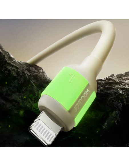
USB-A į iPhone Lightning kabelis su fluorescenciniu antgaliu 1,2 m – smėlio spalvos
