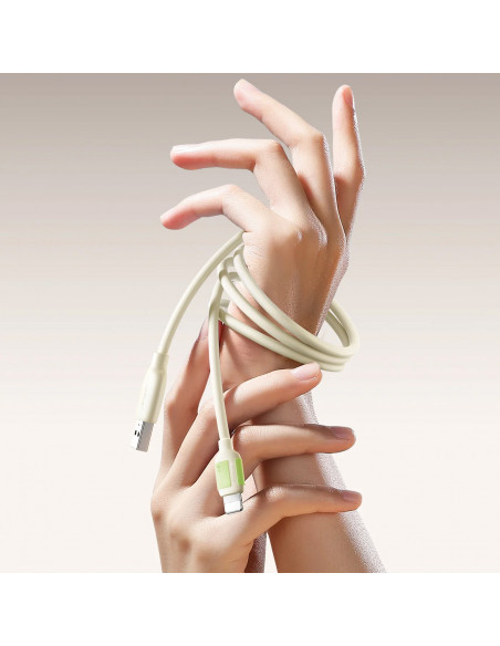 
USB-A į iPhone Lightning kabelis su fluorescenciniu antgaliu 1,2 m – smėlio spalvos
