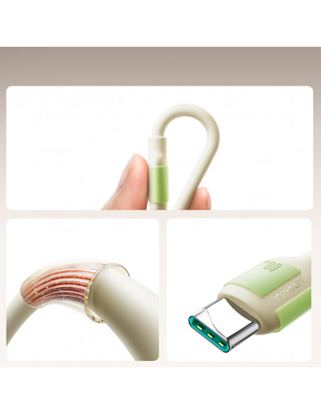 
USB-C - USB-C laidas su fluorescenciniu antgaliu 60W 2m - smėlio spalvos
